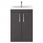 Nuie Athena Gloss Grey 600mm Floor Standing 2 Door Cabinet & Basin 2