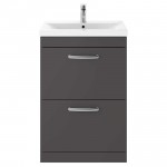 Nuie Athena Gloss Grey 600mm Floor Standing 2 Drawer Cabinet & Basin 1