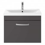 Nuie Athena Gloss Grey 600mm Wall Hung 1 Drawer Cabinet & Basin 3