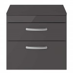 Nuie Athena Gloss Grey 600mm Wall Hung 2 Drawer Cabinet & Worktop