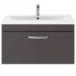 Nuie Athena Gloss Grey 800mm Wall Hung 1 Drawer Cabinet & Basin 2