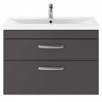 Nuie Athena Gloss Grey 800mm Wall Hung 2 Drawer Cabinet & Basin 1