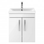 Nuie Athena Gloss White 500mm Wall Hung 2 Door Cabinet & Basin 3