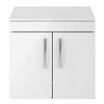 Nuie Athena Gloss White 600mm Wall Hung 2 Door Cabinet & Worktop