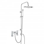 Babington Chrome Deck Mounted Bath Shower Mixer Tap & Square 3 Way Rigid Riser Shower Rail Kit - Modern Square Design