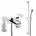 Babington Chrome Deck Mounted Bath Shower Mixer Tap & Shower Slider Rail Kit - Modern Square Design