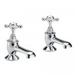 Old London by Hudson Reed Topaz Chrome Crosshead Bath Taps with Hexagonal Collar (Pair) - White Indices