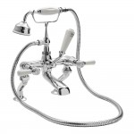Old London by Hudson Reed Topaz Chrome Lever Deck Mounted Bath Shower Mixer Tap with Dome Collar - White Indices & Levers