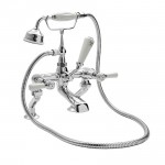 Hudson Reed Topaz White Lever Deck Mounted Bath Shower Mixer Tap - Dome Collar