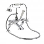 Hudson Reed Topaz White Crosshead Deck Mounted Bath Shower Mixer - Dome Collar
