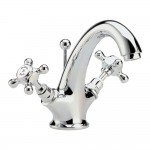 Old London by Hudson Reed Topaz Chrome Crosshead Mono Basin Mixer Tap with Hexagonal Collar - White Indices