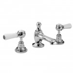 Hudson Reed Topaz White Lever 3 Hole Basin Mixer Tap - Hex Collar