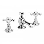 Old London by Hudson Reed Topaz Chrome Crosshead 3-Hole Basin Mixer Tap with Hexagonal Collar - White Indices