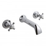 Old London by Hudson Reed Topaz Chrome Crosshead Wall Mounted Bath Spout & Stop Taps with Dome Collar - White Indices