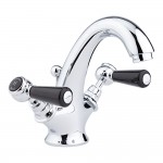 Old London by Hudson Reed Topaz Chrome Lever Mono Basin Mixer Tap with Hexagonal Collar - Black Indices & Levers