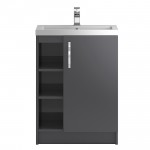 Hudson Reed Apollo Grey Gloss Floor Standing 600mm 1 Door, 2 Open Shelves Vanity Cabinet & Basin
