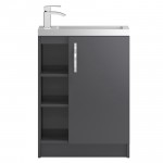 Hudson Reed Apollo Grey Gloss Compact Floor Standing 600mm 1 Door, 2 Open Shelves Vanity Cabinet & Basin