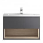 Hudson Reed Coast Grey Gloss Wall Hung 800mm 1 Drawer, Open Shelf Vanity Cabinet & Basin 2