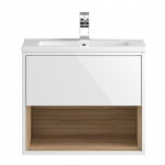 Hudson Reed Coast White Gloss Wall Hung 600mm 1 Drawer, Open Shelf Vanity Cabinet & Basin 1