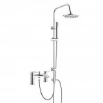Hatton Chrome Deck Mounted Bath Shower Mixer Tap & Round 3 Way Rigid Riser Shower Rail Kit - Modern Rounded Design