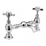 Nuie Beaumont Chrome Crosshead Deck Mounted Luxury 2-Hole Basin Mixer Tap - White Indices