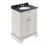 Old London by Hudson Reed 600mm 2-Door Vanity Unit & Black Round Marble Top Basin 3TH - Timeless Sand Woodgrain