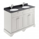 Old London by Hudson Reed 1200mm 4-Door Vanity Unit & Double Bowl Black Round Marble Top Basin 1TH x 2 - Timeless Sand Woodgrain
