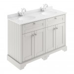 Old London by Hudson Reed 1200mm 4-Door Vanity Unit & Double Bowl White Round Marble Top Basin 1TH x 2 - Timeless Sand Woodgrain