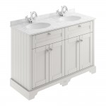 Old London by Hudson Reed 1200mm 4-Door Vanity Unit & Double Bowl Grey Round Marble Top Basin 1TH x 2 - Timeless Sand Woodgrain
