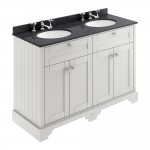Old London by Hudson Reed 1200mm 4-Door Vanity Unit & Double Bowl Black Round Marble Top Basin 3TH x 2 - Timeless Sand Woodgrain