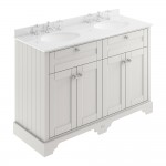 Old London by Hudson Reed 1200mm 4-Door Vanity Unit & Double Bowl White Round Marble Top Basin 3TH x 2 - Timeless Sand Woodgrain