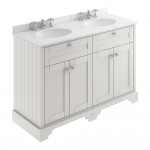 Old London by Hudson Reed 1200mm 4-Door Vanity Unit & Double Bowl Grey Round Marble Top Basin 3TH x 2 - Timeless Sand Woodgrain