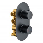 Matt Black Modern Round Concealed Thermostatic Shower Mixer Valve Dual Control - 2 Outlet Diverter
