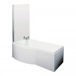 Nuie B-Shaped Shower Bath with Screen and Front Panel 1500mm L x 900mm W - Gloss White - Left Handed