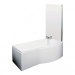 Nuie B-Shaped Shower Bath with Screen and Front Panel 1500mm L x 900mm W - Gloss White - Right Handed