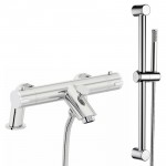 Soho Chrome Deck Mounted Thermostatic Bath Shower Mixer Tap & Shower Slider Rail Kit - Modern Rounded Design
