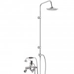 Hudson Reed Topaz Black Crosshead Wall Mounted Bath Shower Mixer Tap - Dome Collar with 3 Way Round Rigid Riser Rail Kit
