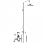 Hudson Reed Topaz Black Crosshead Wall Mounted Bath Shower Mixer - Hex Collar with 3 Way Round Rigid Riser Rail Kit