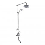 Old London by Hudson Reed Topaz Chrome Traditional Rigid Riser Shower Kit with Triple Exposed Thermostatic Shower Valve & Bath Filler Spout - White Indices & Lever