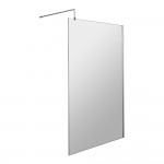 Nuie Wetroom Shower Screen with Chrome Fixed Profile & Support Bar 1850mm H x 1200mm W x 8mm Glass