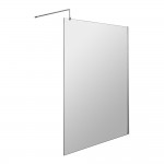 Nuie Wetroom Shower Screen with Chrome Fixed Profile & Support Bar 1850mm H x 1400mm W x 8mm Glass