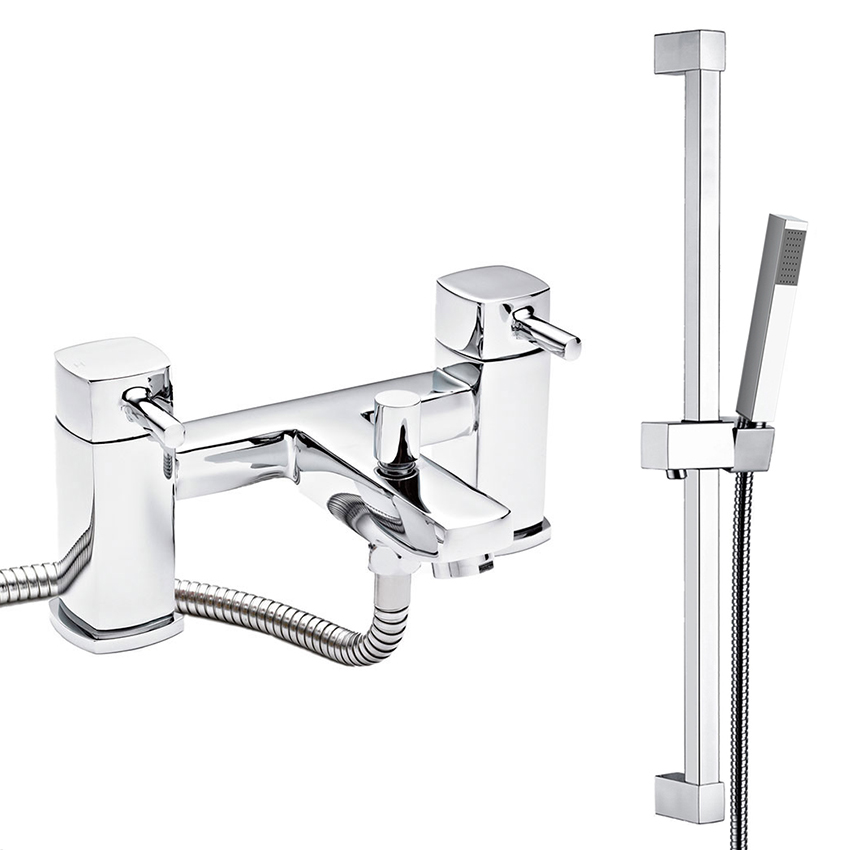 Hampton Chrome Deck Mounted Bath Shower Mixer Tap & Shower Slider Rail ...