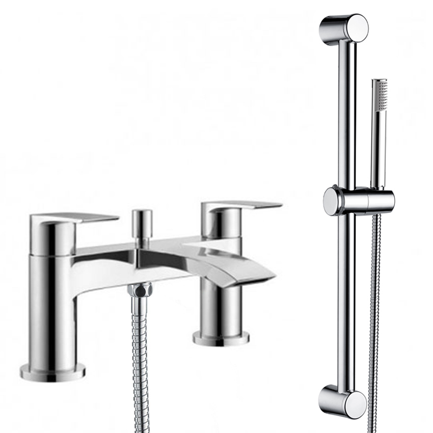 Hatton Chrome Deck Mounted Bath Shower Mixer Tap & Shower Slider Rail ...