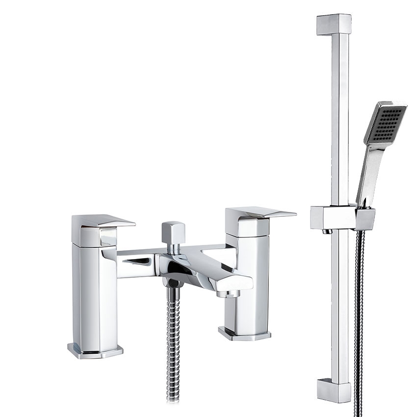 Nuie Hardy Bath Shower Mixer Tap with Square Slider Shower Rail Kit ...