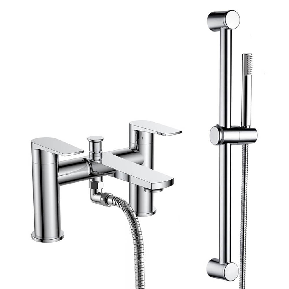 Bailey Chrome Deck Mounted Bath Shower Mixer Tap & Shower Slider Rail ...